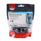 Timco 12 x 30 mm Hex Set & Hex Nut BZP M12 (23/TimBag) 1230SNZB