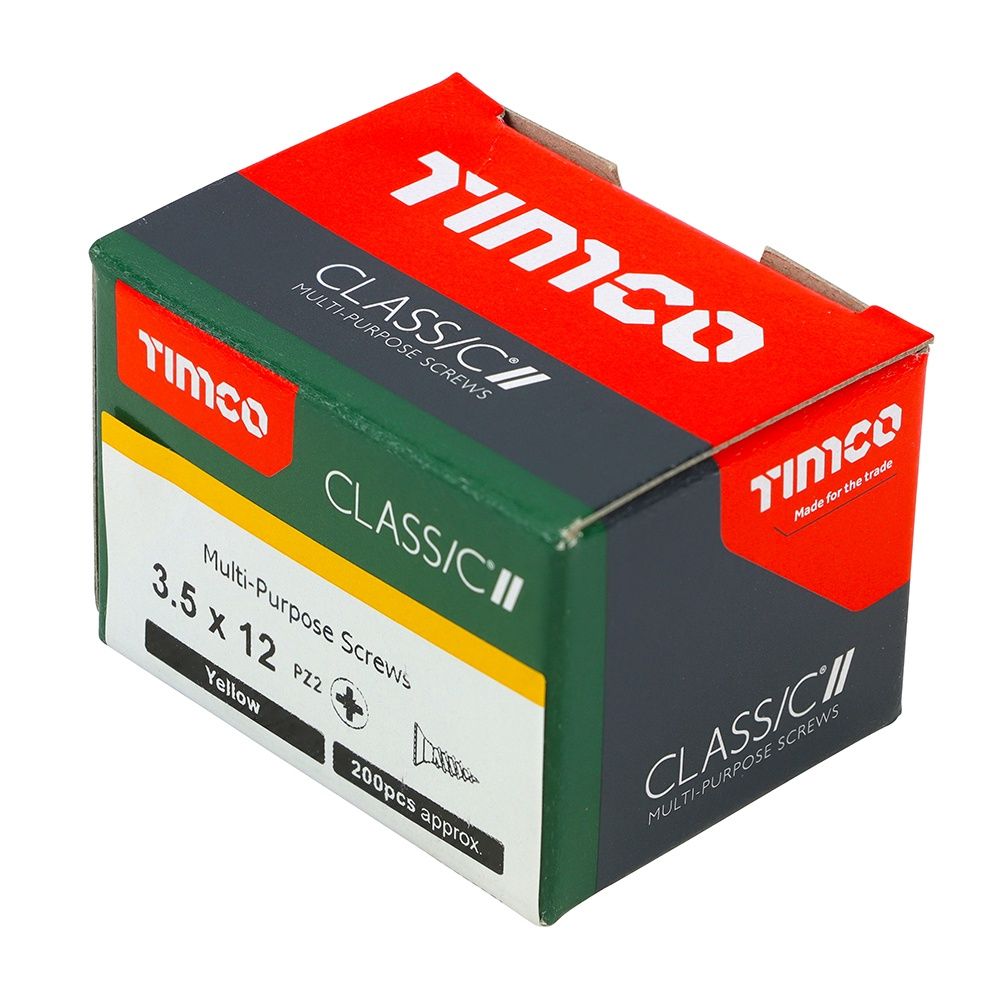 Timco 3.5 x 12mm Classic Multi-Purpose Screws Countsunk Head Yellow (200/Box) 35012CLAF