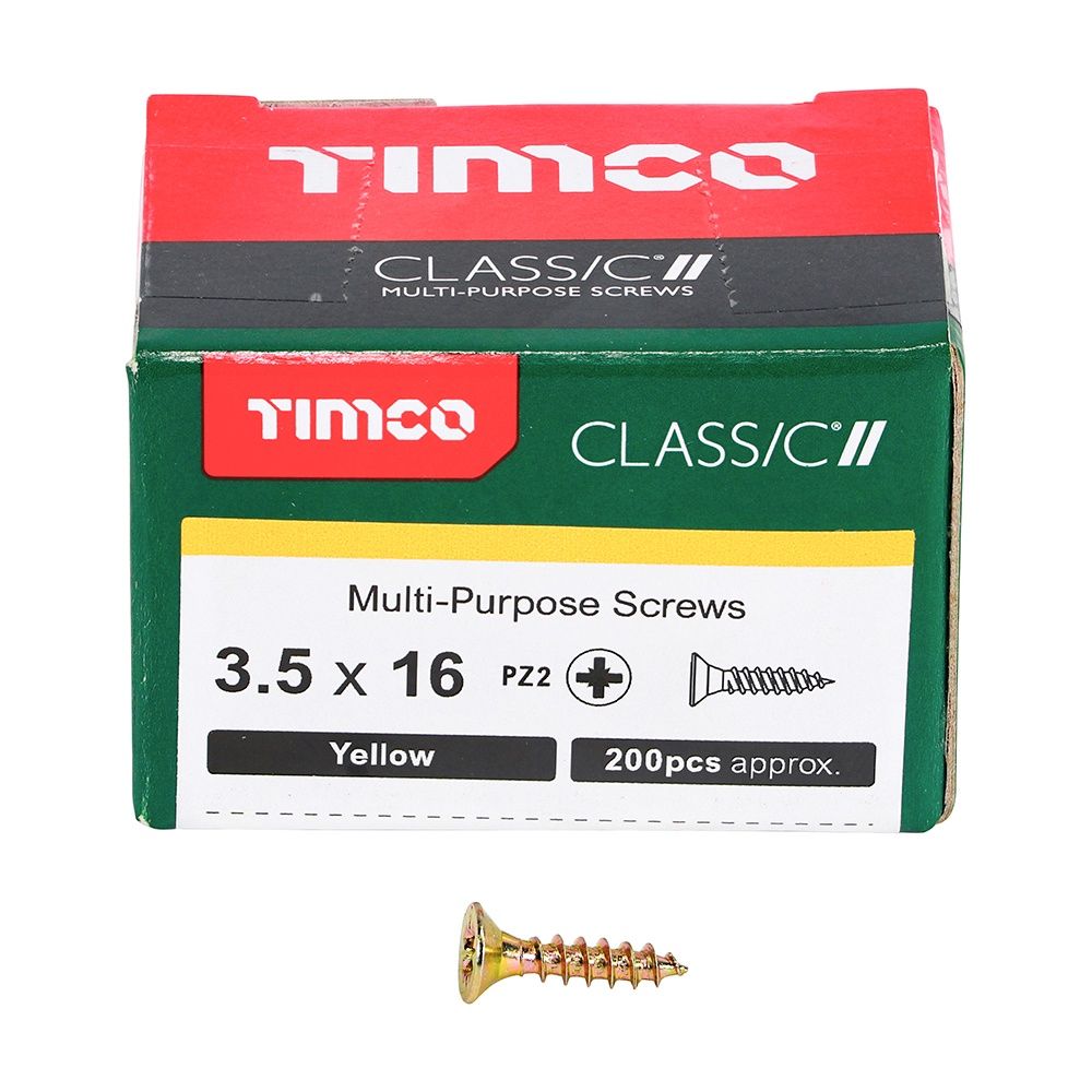 Timco 3.5 x 16mm Classic Multi-Purpose Screws Countsunk Head Yellow (200/Box) 35016CLAF