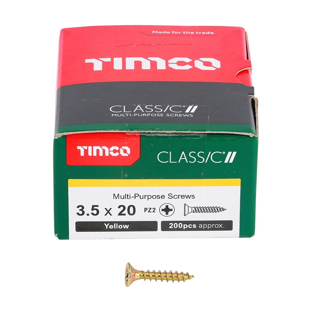 Timco 3.5 x 20mm Classic Multi-Purpose Screws Countsunk Head Yellow (200/Box) 35020CLAF