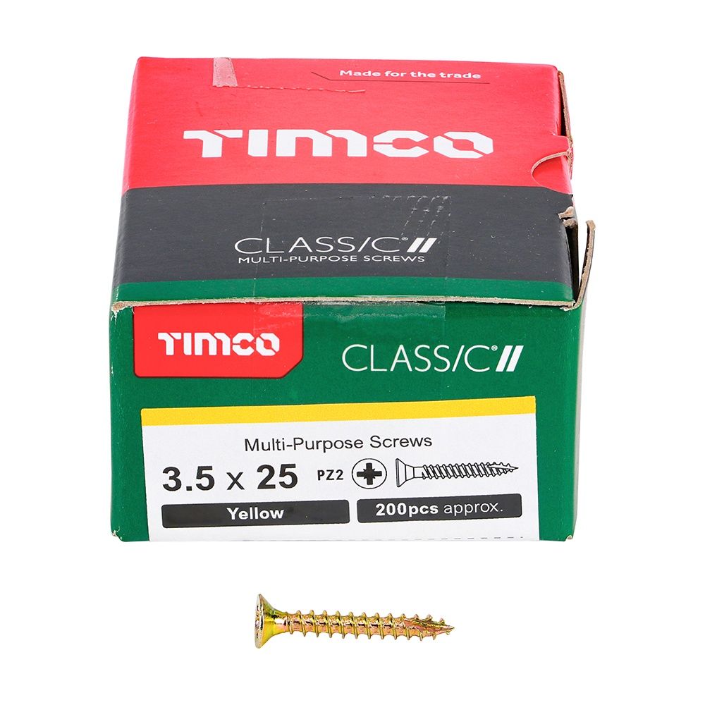 Timco 3.5 x 25mm Classic Multi-Purpose Screws Countsunk Head Yellow (200/Box) 35025CLAF