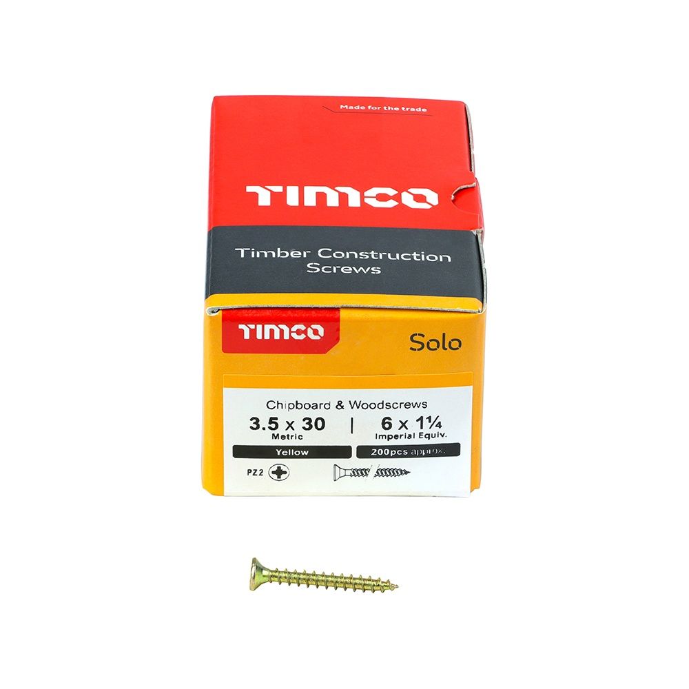 Timco 3.5 x 30 Solo Chipboard &amp; Woodscrews - PZ - Double Countersunk - Yellow 35030SOLOC