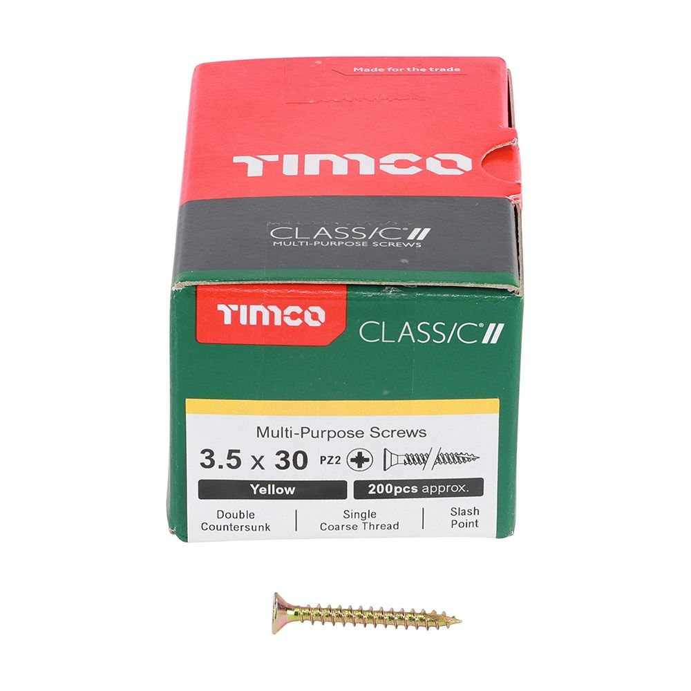 Timco 3.5 x 30mm Classic Multi-Purpose Screws Countsunk Head Yellow (200/Box) 35030CLAF