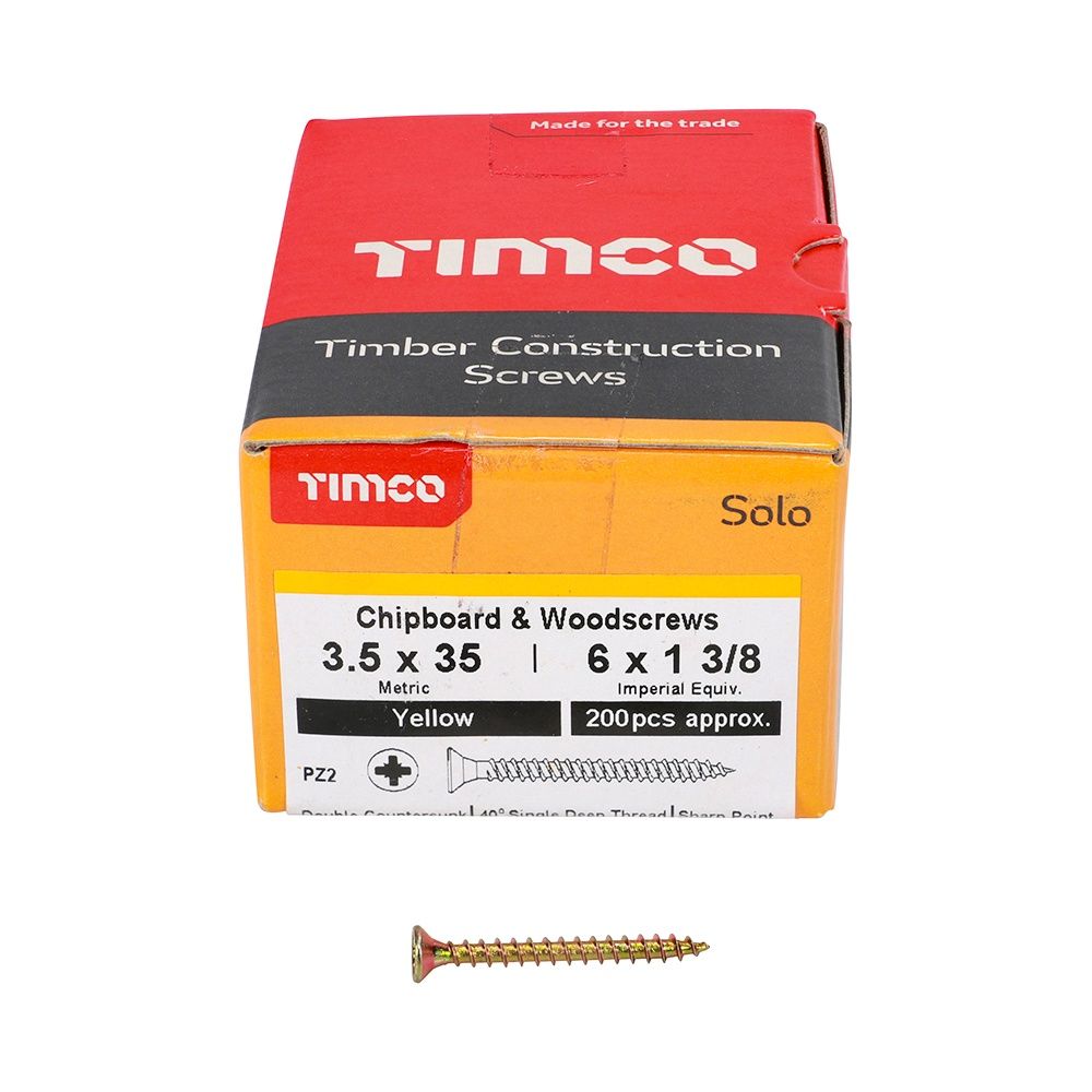 Timco 3.5 x 35 Solo Chipboard &amp; Woodscrews - PZ - Double Countersunk - Yellow