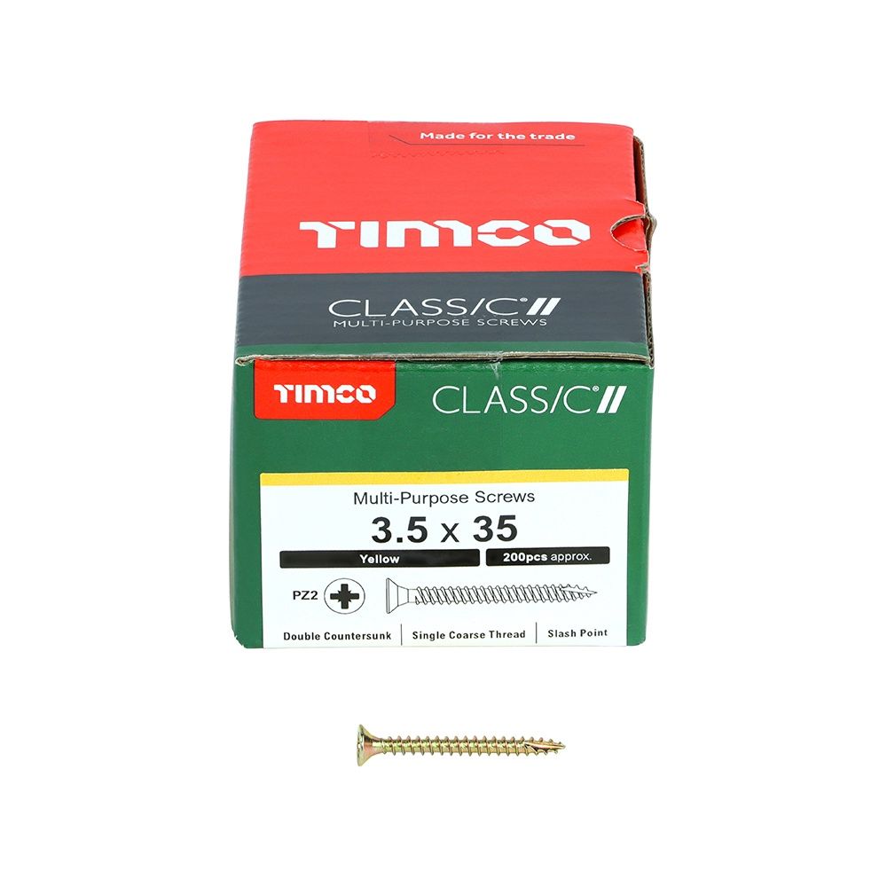Timco 3.5 x 35mm Classic Multi-Purpose Screws Countsunk Head Yellow (200/Box) 35035CLAF