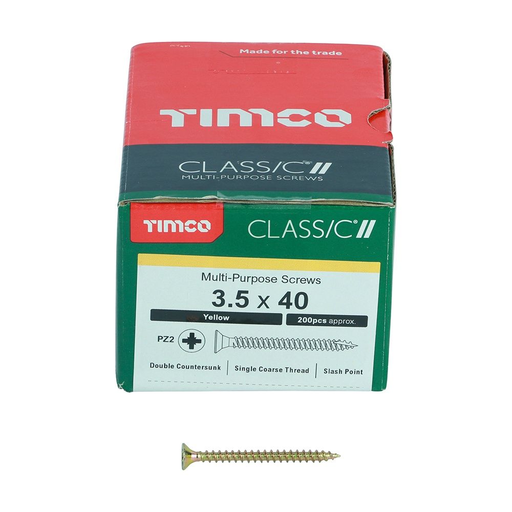Timco 3.5 x 40mm Classic Multi-Purpose Screws Countsunk Head Yellow (200/Box) 35040CLAF