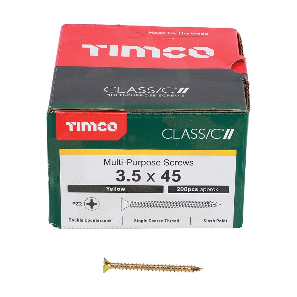 Timco 3.5 x 45mm Classic Multi-Purpose Screws Countsunk Head Yellow (200/Box) 35045CLAF