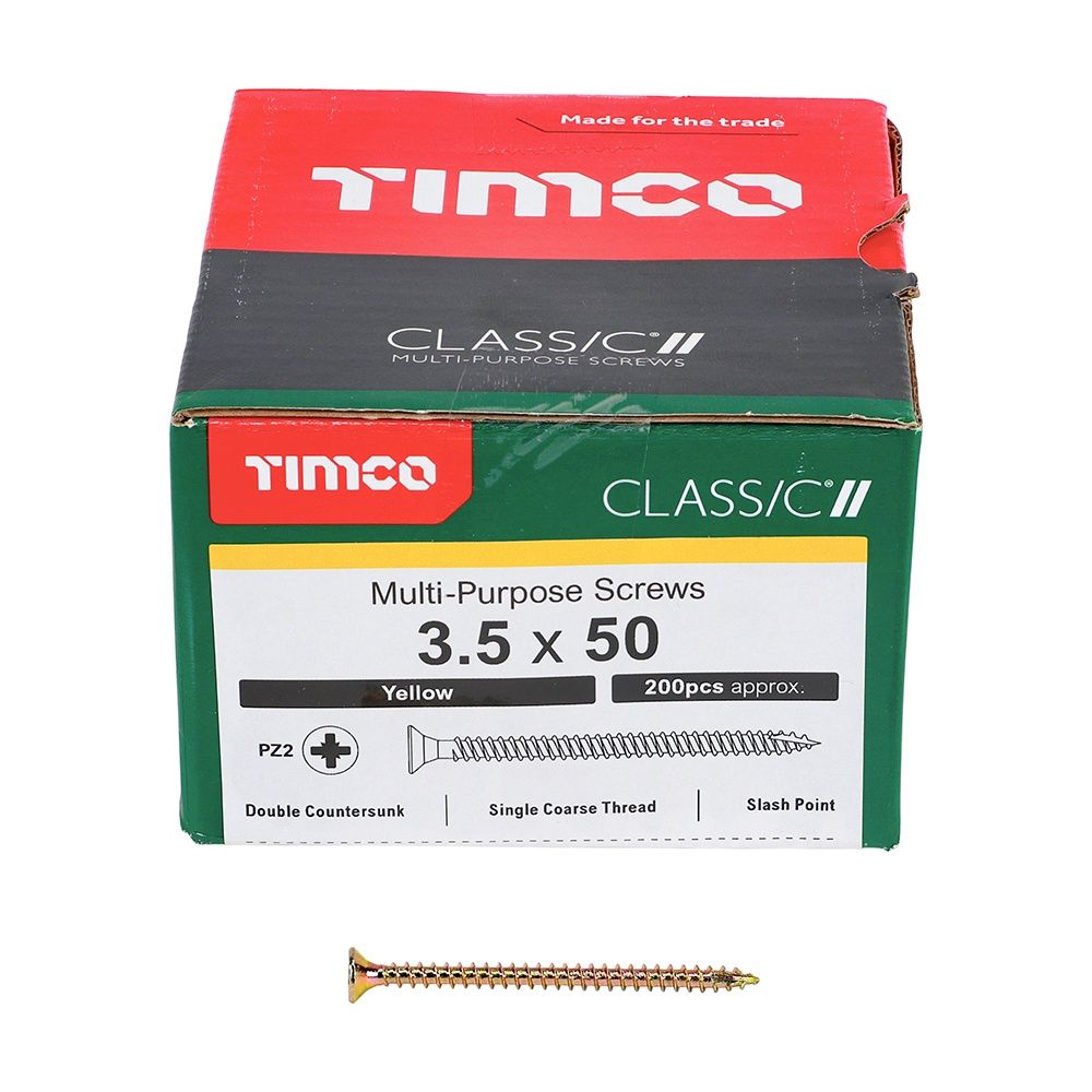 Timco 3.5 x 50mm Classic Multi-Purpose Screws Countsunk Head Yellow (200/Box) 35050CLAF