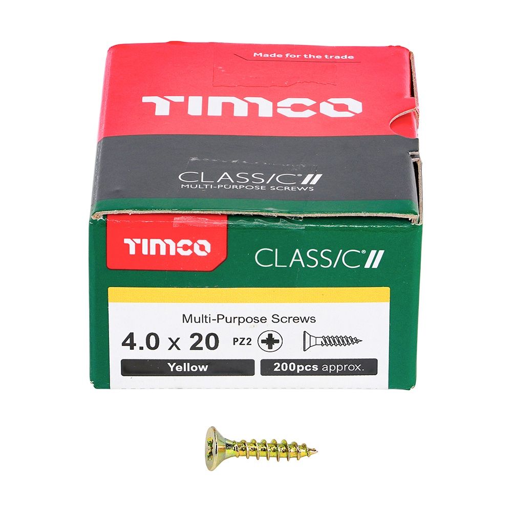 Timco 4.0 x 20mm Classic Multi-Purpose Screws Countsunk Head Yellow (200/Box) 40020CLAF