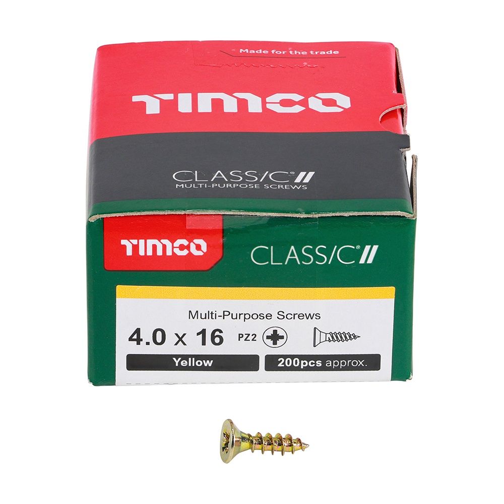 Timco 4.0 x 16mm Classic Multi-Purpose Screws Countsunk Head Yellow (200/Box) 40016CLAF