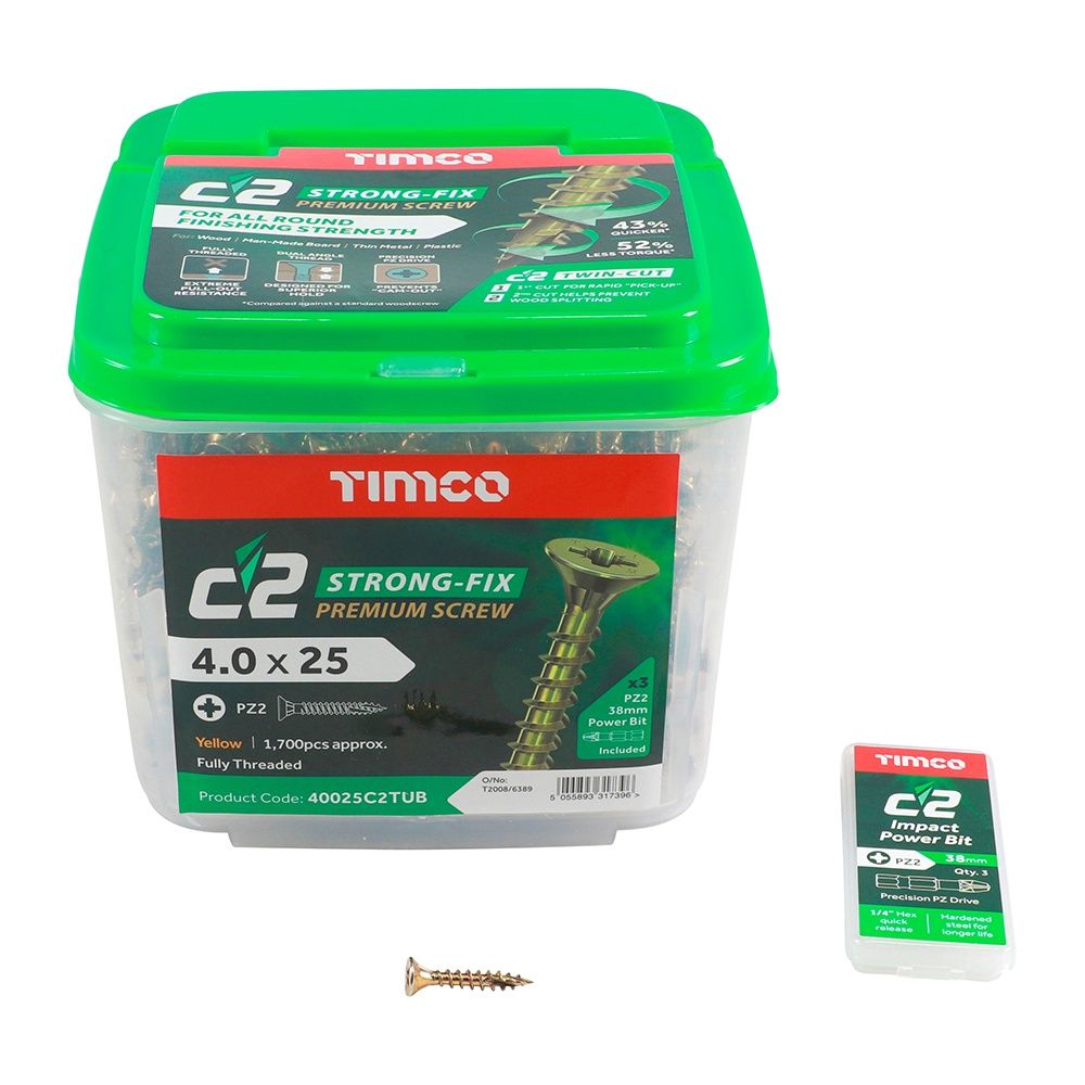 Timco 4.0 x 25mm PZ2 CSK - ZYP Classic C2 Tubs 1,700/Tub 40025C2TUB