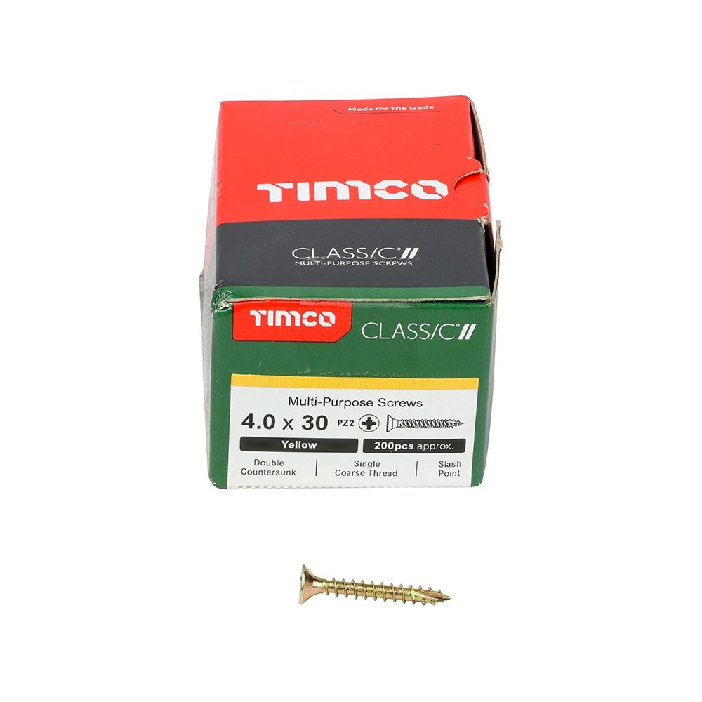 Timco 4.0 x 30mm Classic Multi-Purpose Screws Countsunk Head Yellow (200/Box) 40030CLAF