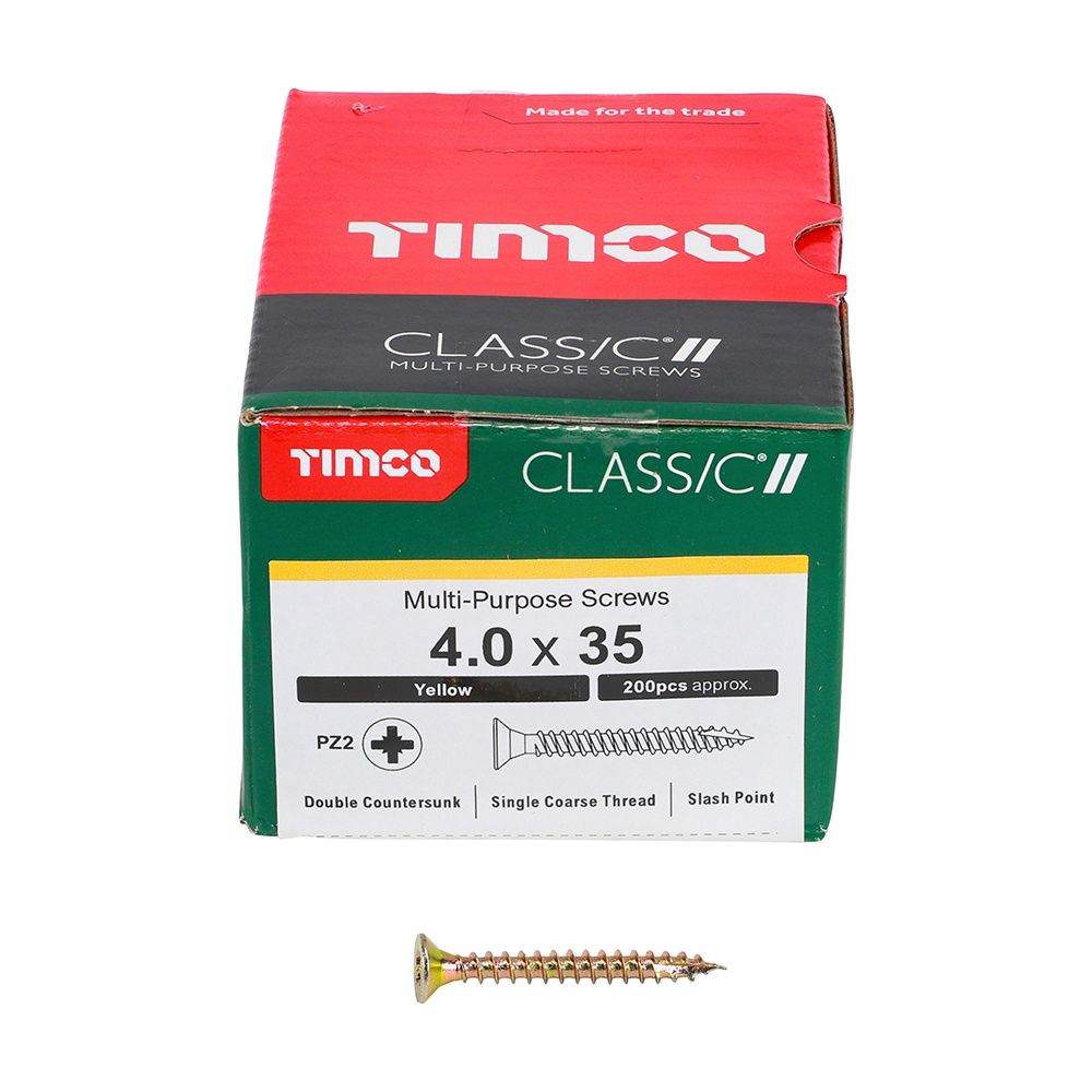 Timco 4.0 x 35mm Classic Multi-Purpose Screws Countsunk Head Yellow (200/Box) 40035CLAF