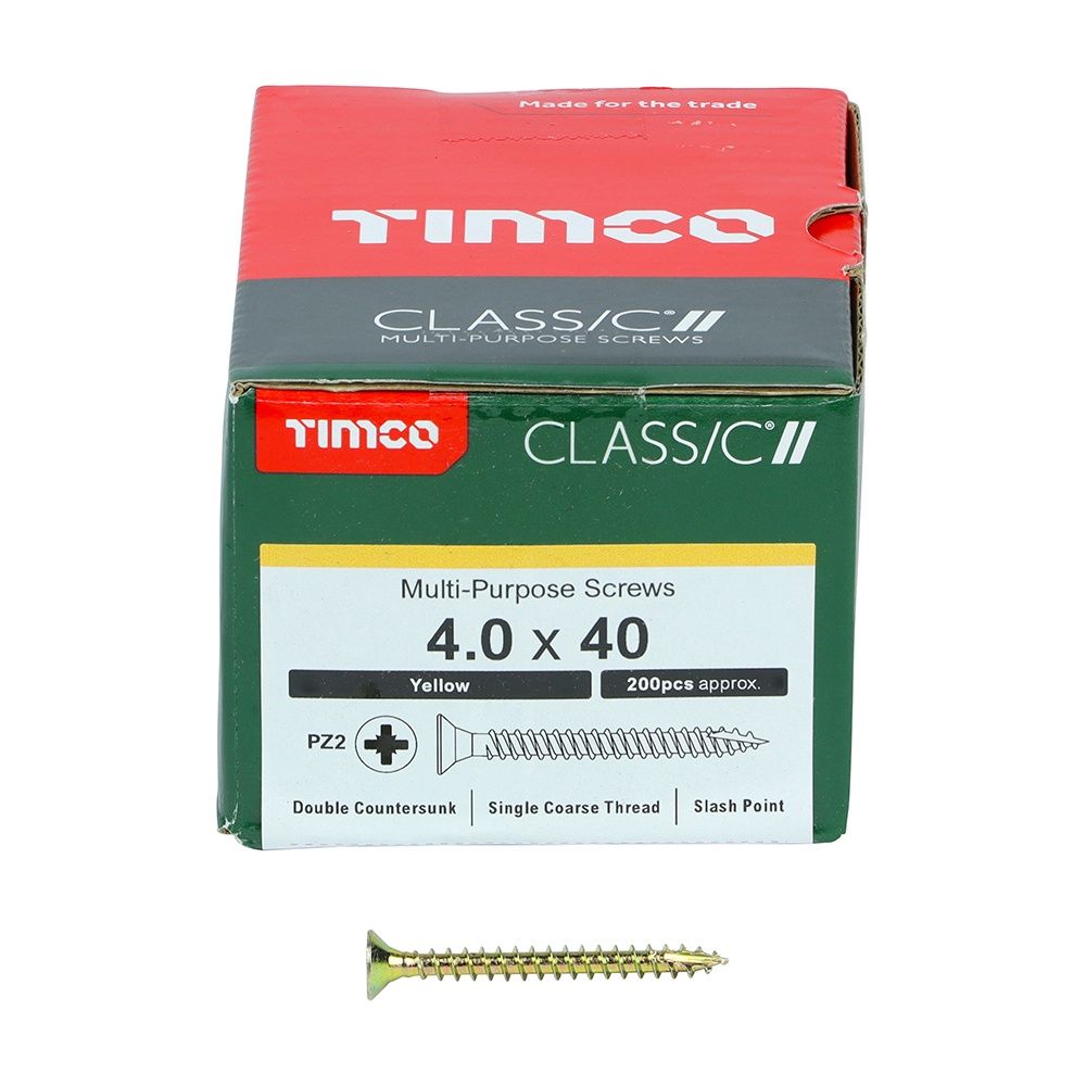 Timco 4.0 x 40mm Classic Multi-Purpose Screws Countsunk Head Yellow (200/Box) 40040CLAF