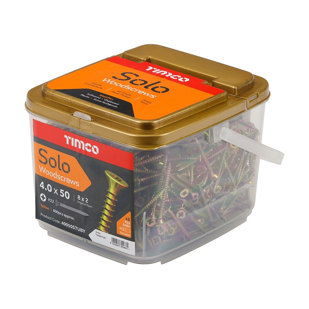 TIMCO Solo Woodscrews - PZ - Double Countersunk - Yellow 4.0 x 50 Product 40050STUBY