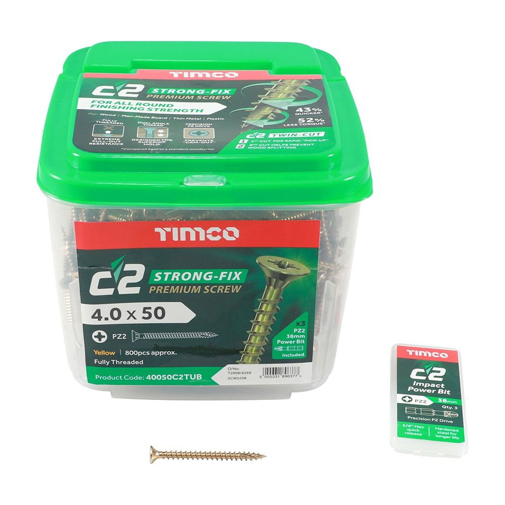 Timco 4.0 x 50mm PZ2 CSK - ZYP Classic C2 Tubs 800/Tub 40050C2TUB