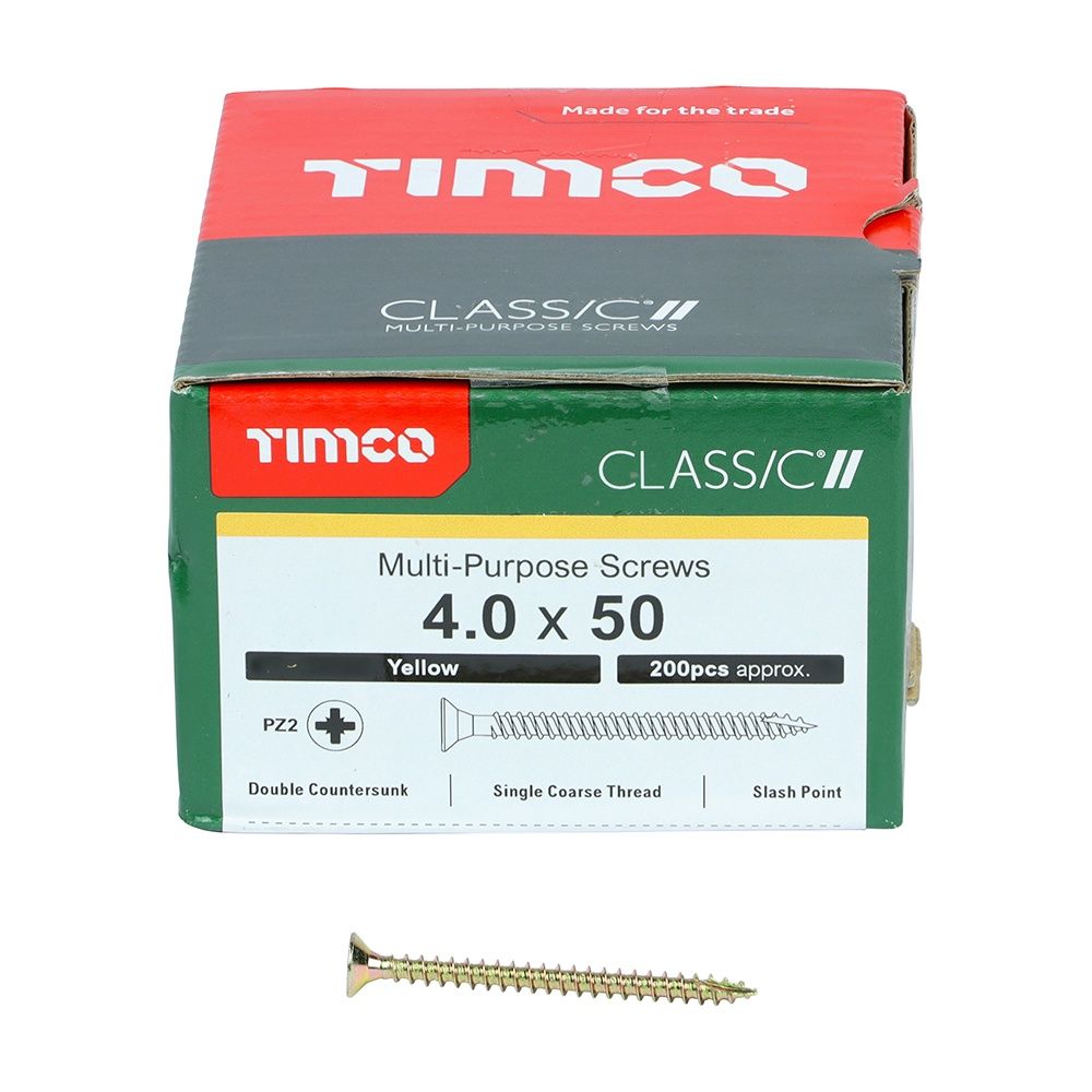 Timco 4.0 x 55mm Classic Multi-Purpose Screws Countsunk Head Yellow (200/Box) 40055CLAF