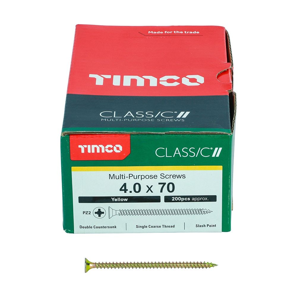 Timco 4.0 x 70mm Classic Multi-Purpose Screws Countsunk Head Yellow (200/Box) 40070CLAF