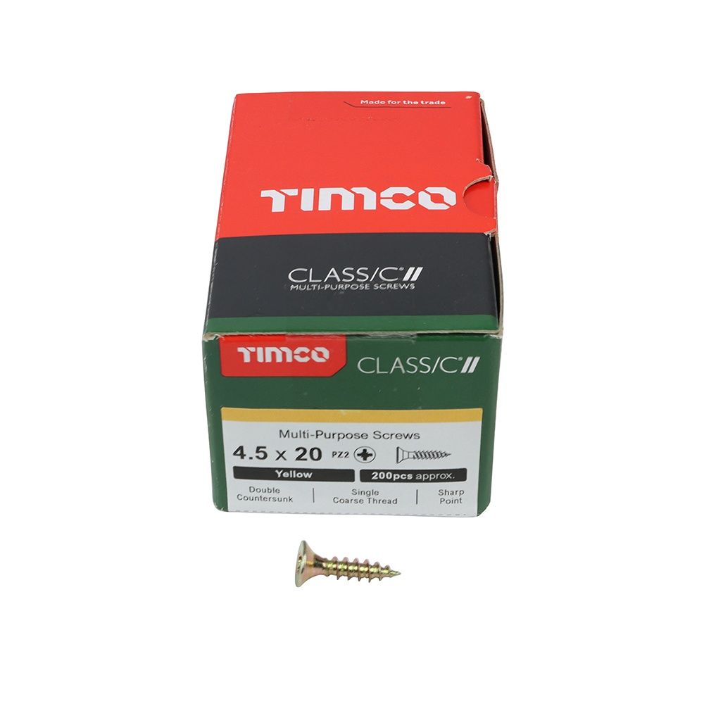 Timco 4.5 x 20mm Classic Multi-Purpose Screws Countsunk Head Yellow (200/Box) 45020CLAF