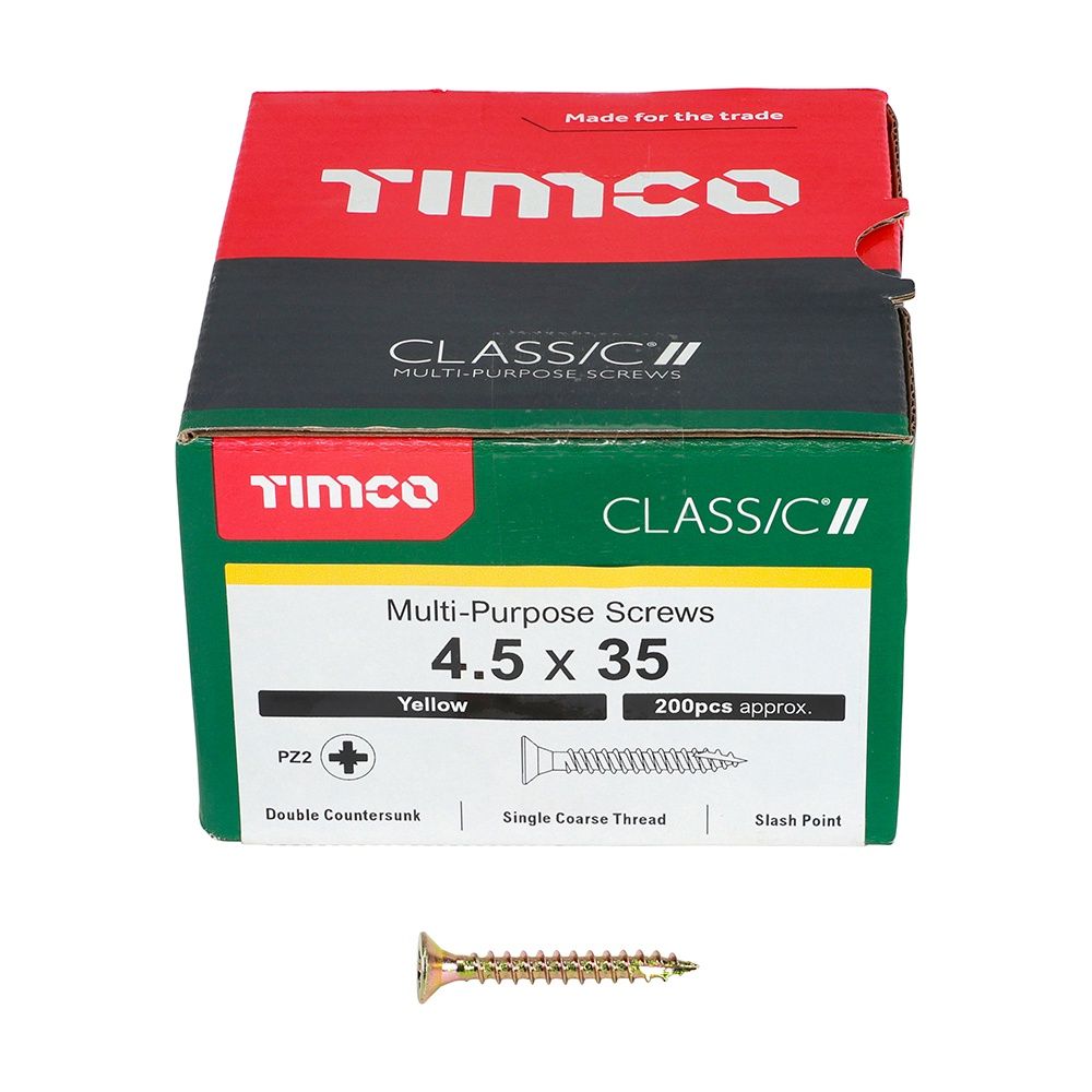Timco 4.5 x 35mm Classic Multi-Purpose Screws PZ2 Head Yellow 200/Box