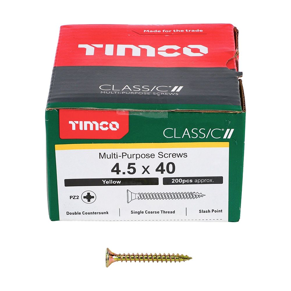 Timco 4.5 x 40mm Classic Multi-Purpose Screws Countsunk Head Yellow (200/Box) 45040CLAF