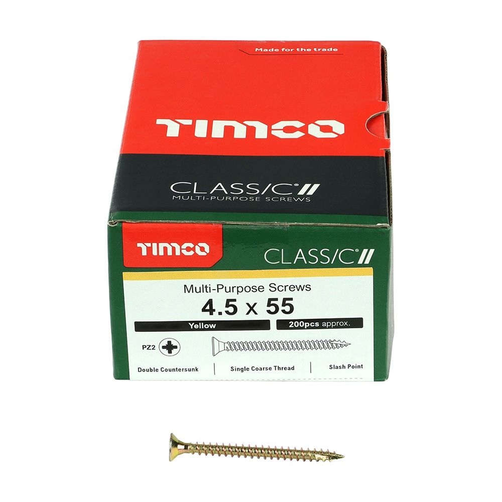 Timco 4.5 x 55mm Classic Multi-Purpose Screws Countsunk Head Yellow (200/Box) 45055CLAF