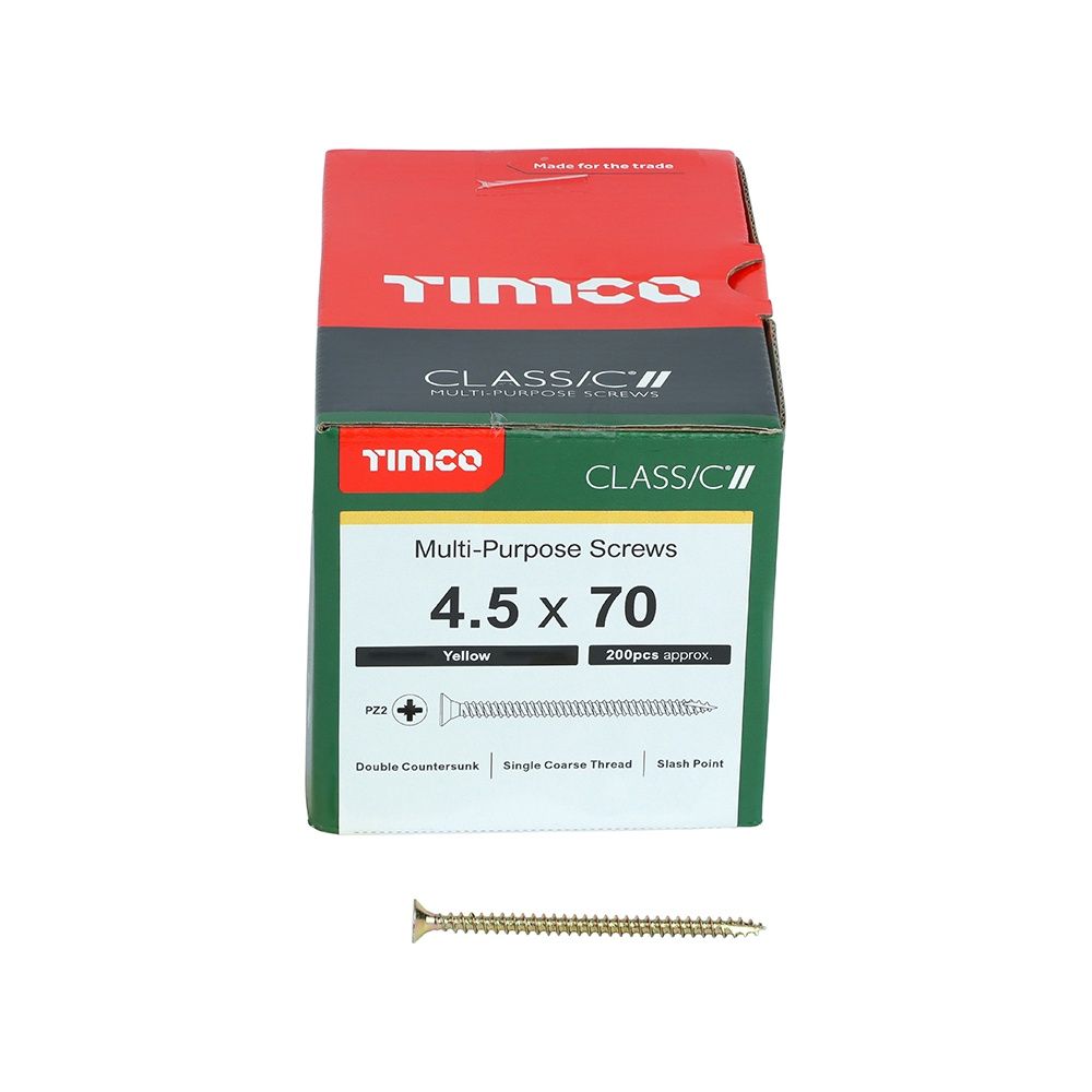 Timco 4.5 x 70mm Classic Multi-Purpose Screws Countsunk Head Yellow (200/Box) 45070CLAF