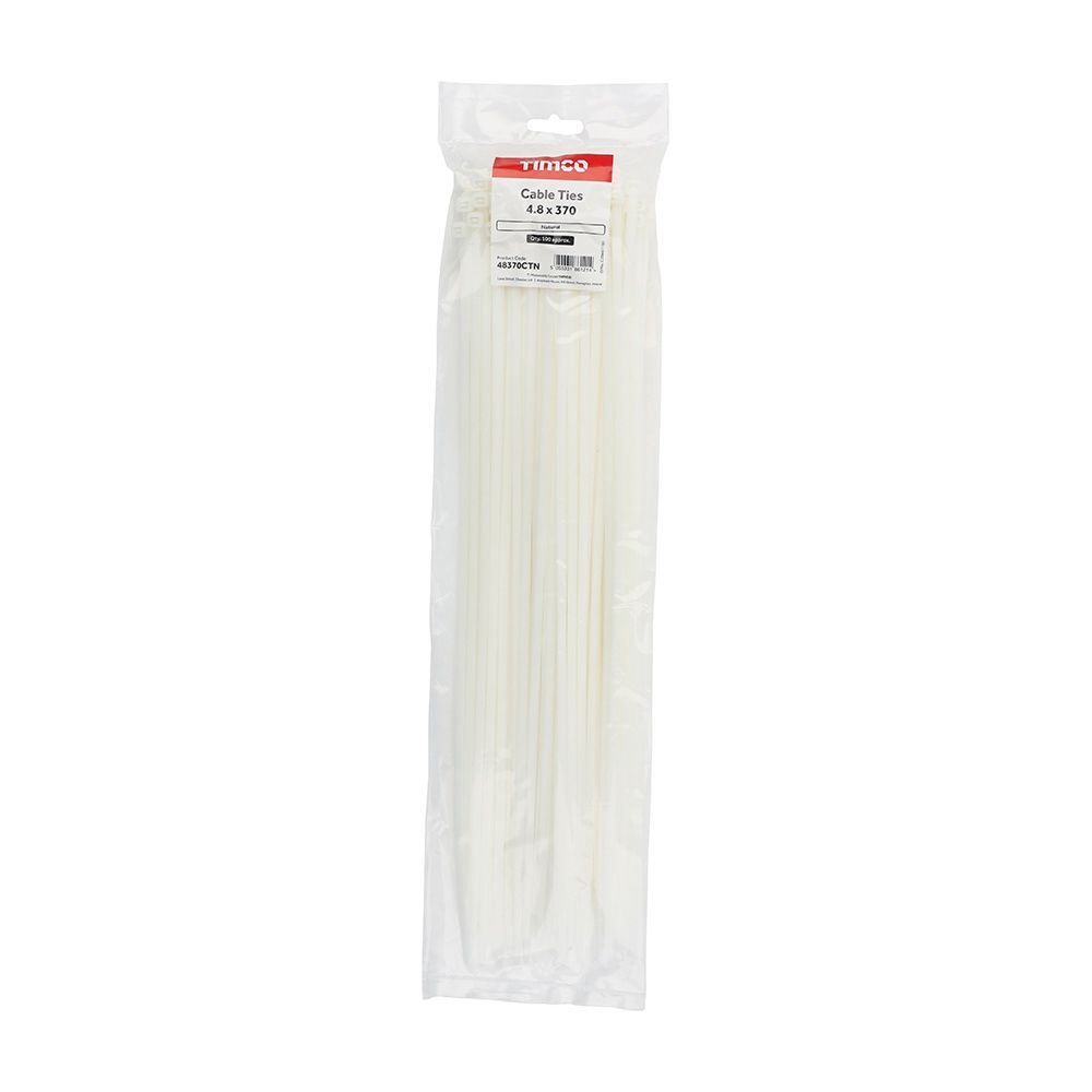 Timco 4.8 x 370mm Natural Coloured Nylon Cable Tie (100/Bag) 48370CTN