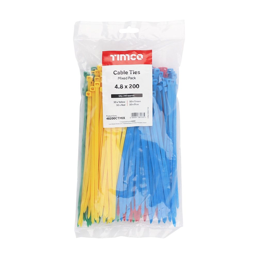 Timco 4.8 x 200mm Natural Mixed Bag of Nylon Cable Ties 48200CTMIX