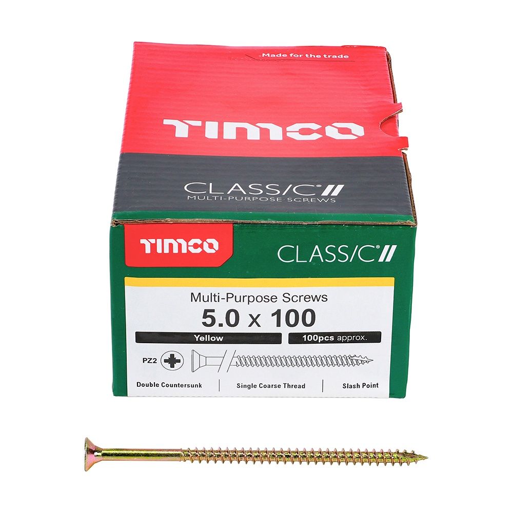 Timco 5.0 x 100mm Classic Multi-Purpose Screws Countsunk Head Yellow (100/Box) 50100CLAF