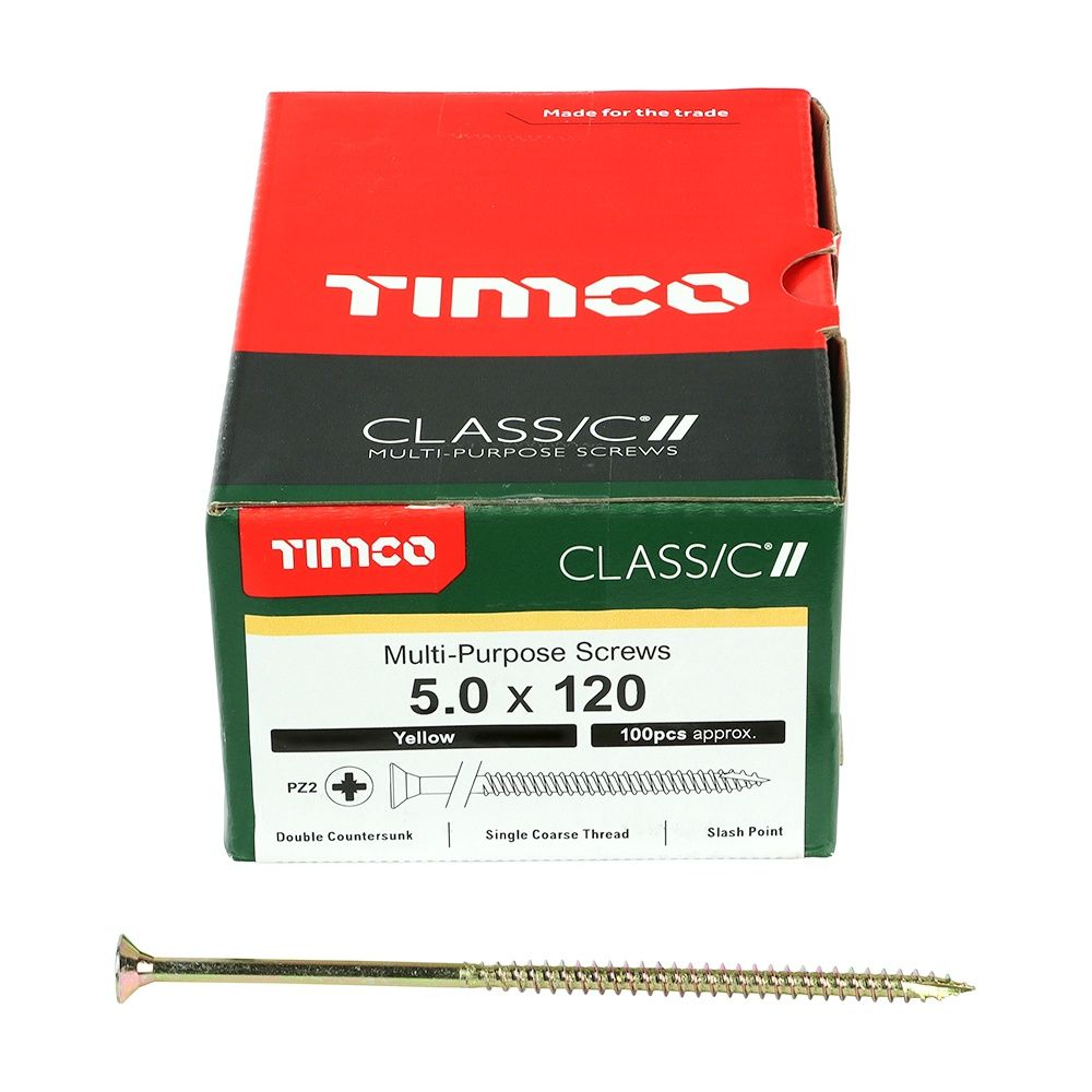 Timco 5.0 x 120mm Classic Multi-Purpose Screws Countsunk Head Yellow (100/Box) 50120CLAF