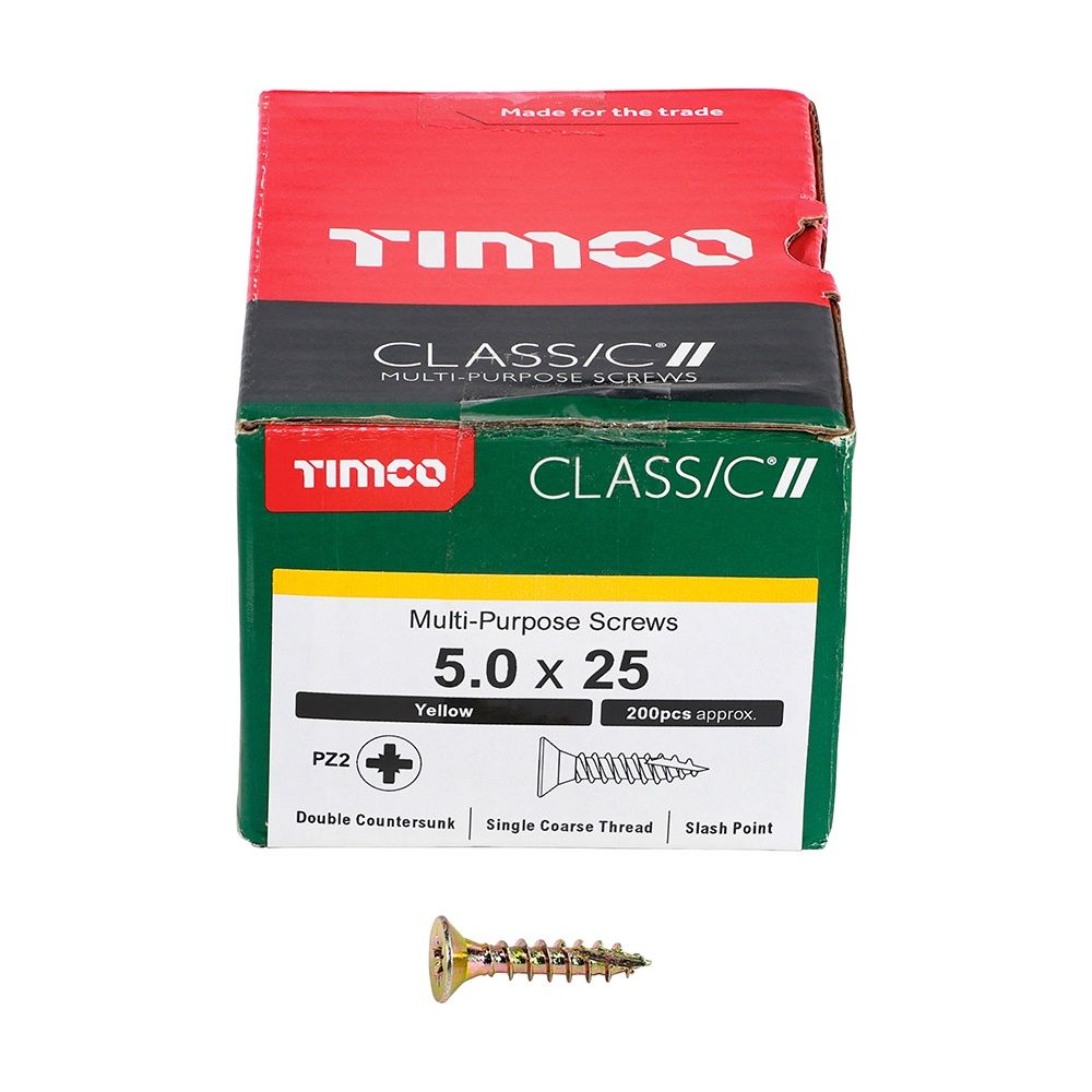 Timco 5.0 x 25mm Classic Multi-Purpose Screws Countsunk Head Yellow (200/Box) 50025CLAF