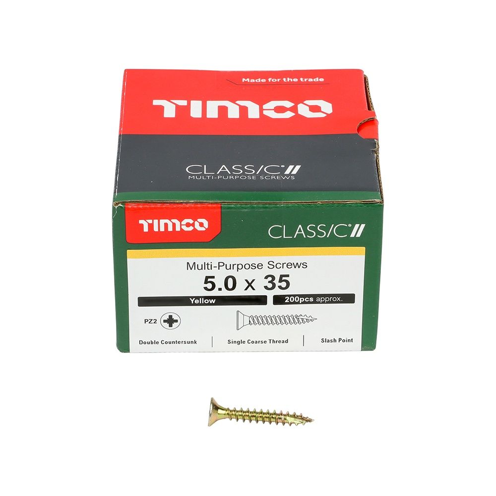 Timco 5.0 x 35mm Classic Multi-Purpose Screws Countsunk Head Yellow (200/Box) 50035CLAF