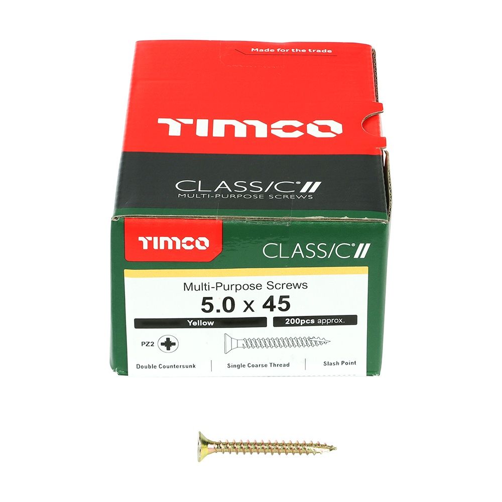 Timco 5.0 x 45mm Classic Multi-Purpose Screws Countsunk Head Yellow (200/Box) 50045CLAF