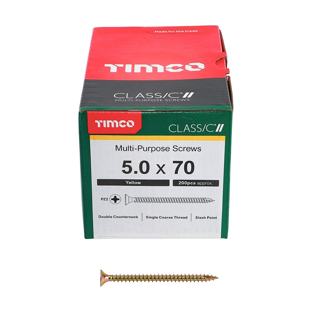 Timco 5.0 x 70mm Classic Multi-Purpose Screws Countsunk Head Yellow (200/Box) 50070CLAF