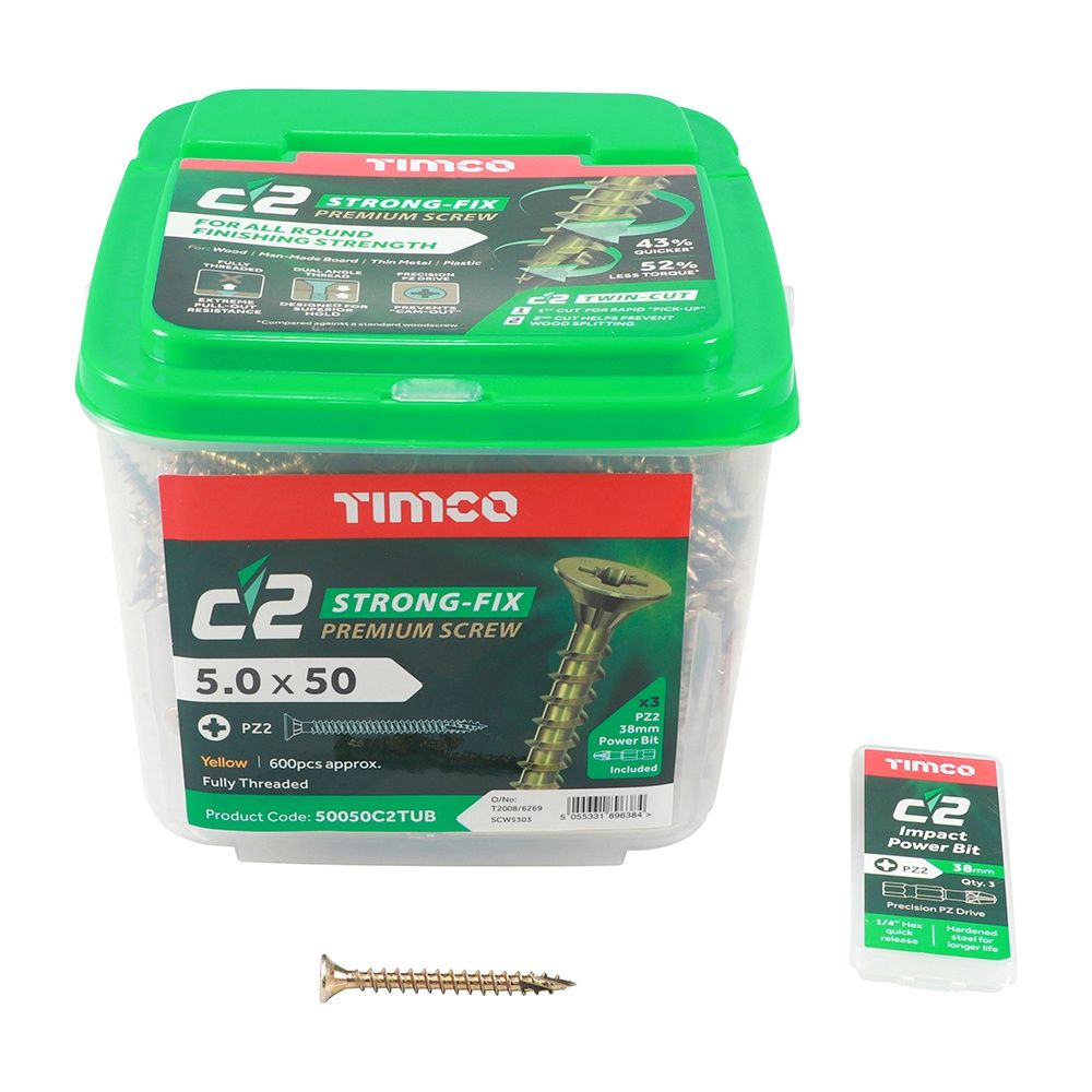 Timco 5.0 x 50mm PZ2 CSK - ZYP Classic C2 Tubs 600/Tub 50050C2TUB