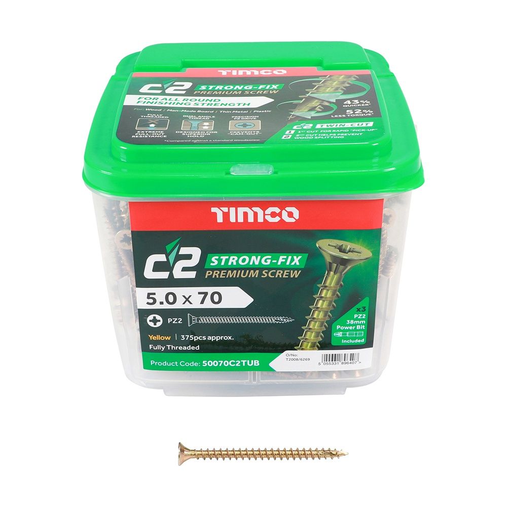 Timco 5.0 x 70mm PZ2 CSK - ZYP Classic C2 Tubs 375/Tub 50070C2TUB