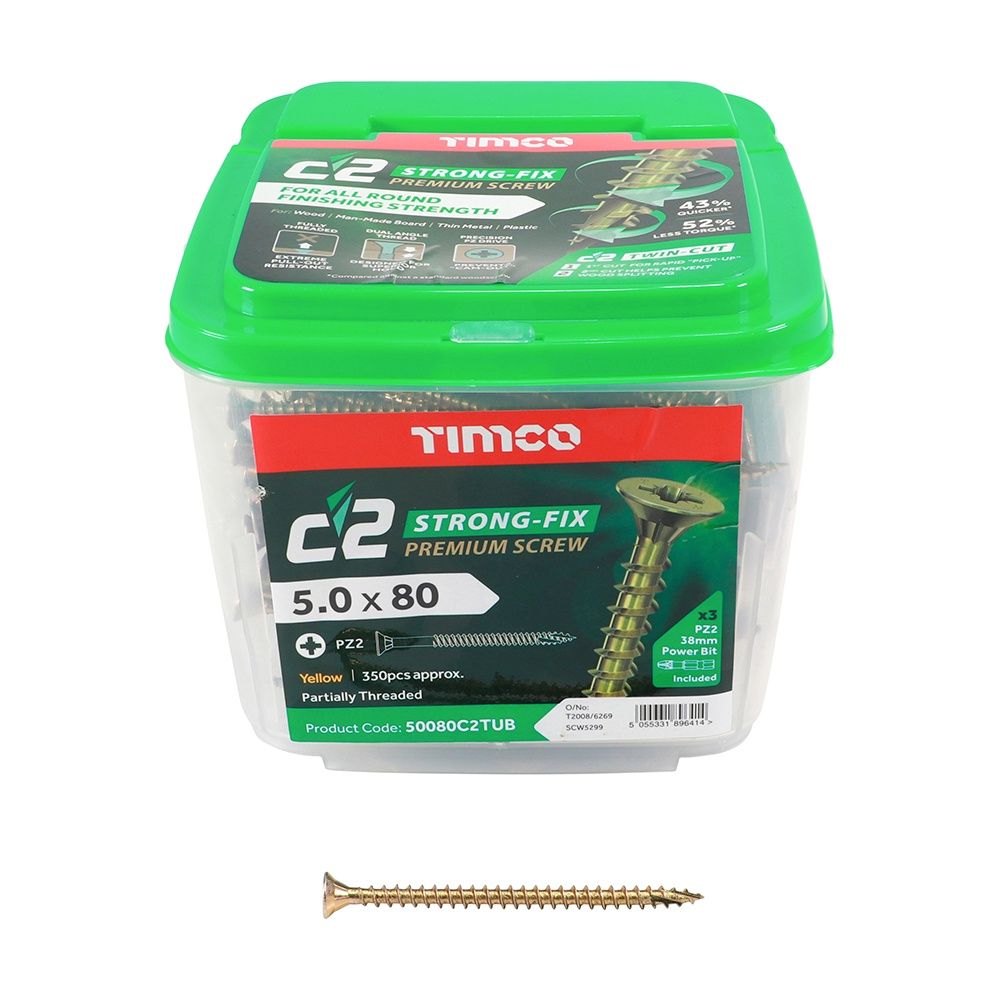 Timco 5.0 x 80mm PZ2 CSK - ZYP Classic C2 Tubs 350/Tub 50080C2TUB
