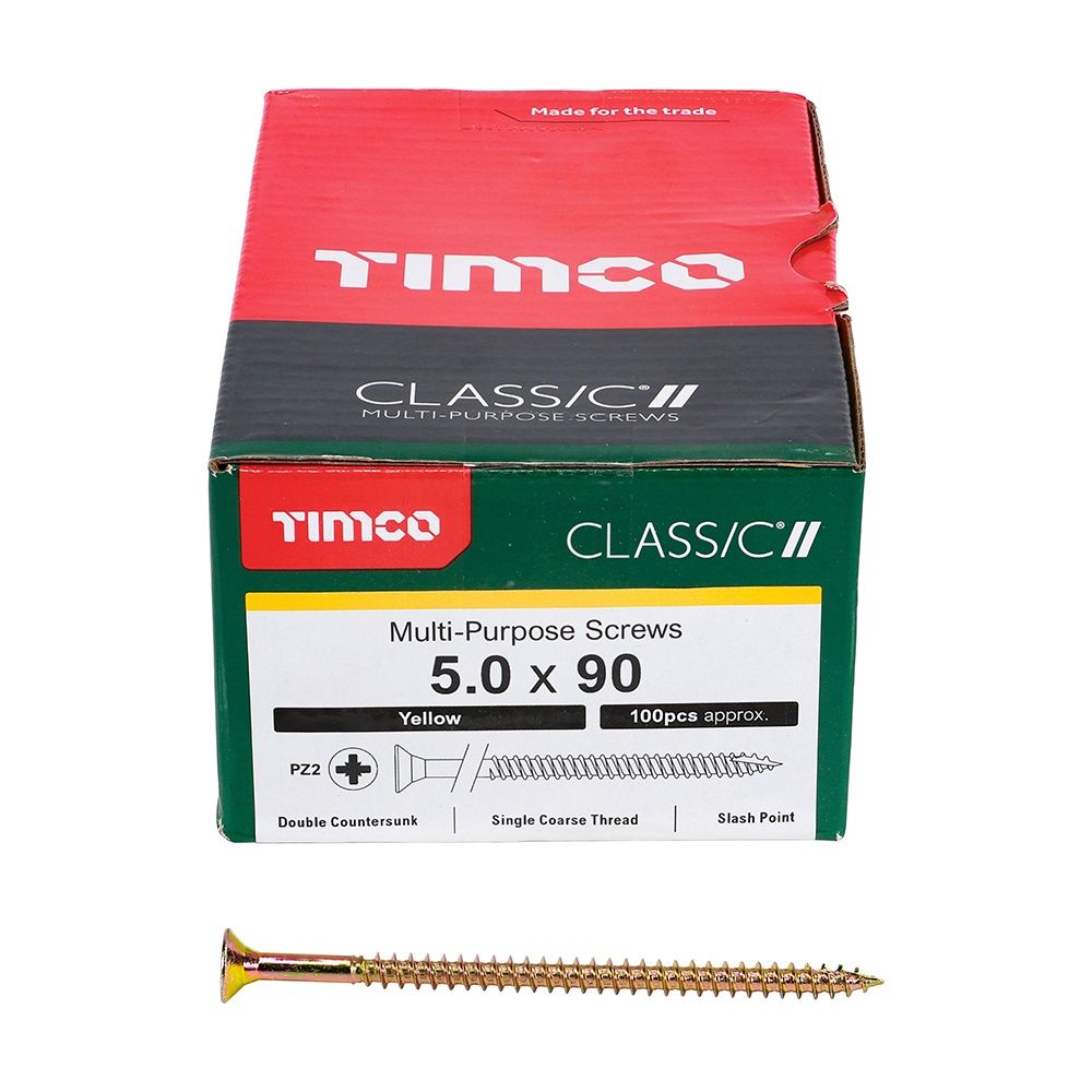 Timco 5.0 x 90mm Classic Multi-Purpose Screws Countsunk Head Yellow (100/Box) 50090CLAF