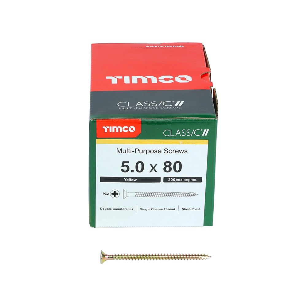 Timco 5.0 x 80mm Classic Multi-Purpose Screws Countsunk Head Yellow (200/Box) 50080CLAF