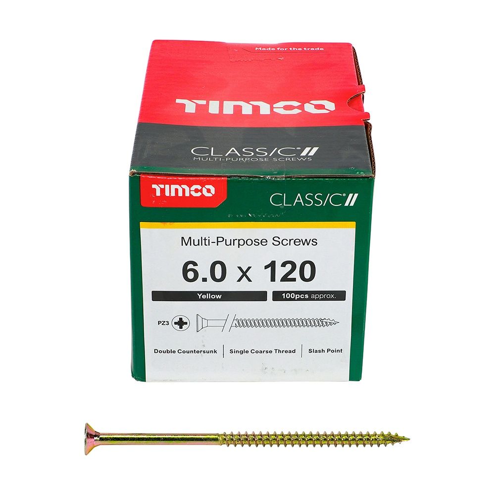 Timco 6.0 x 120mm Classic Multi Purpose Screws PZ3 Head Yellow 100/Box 60120CLAF
