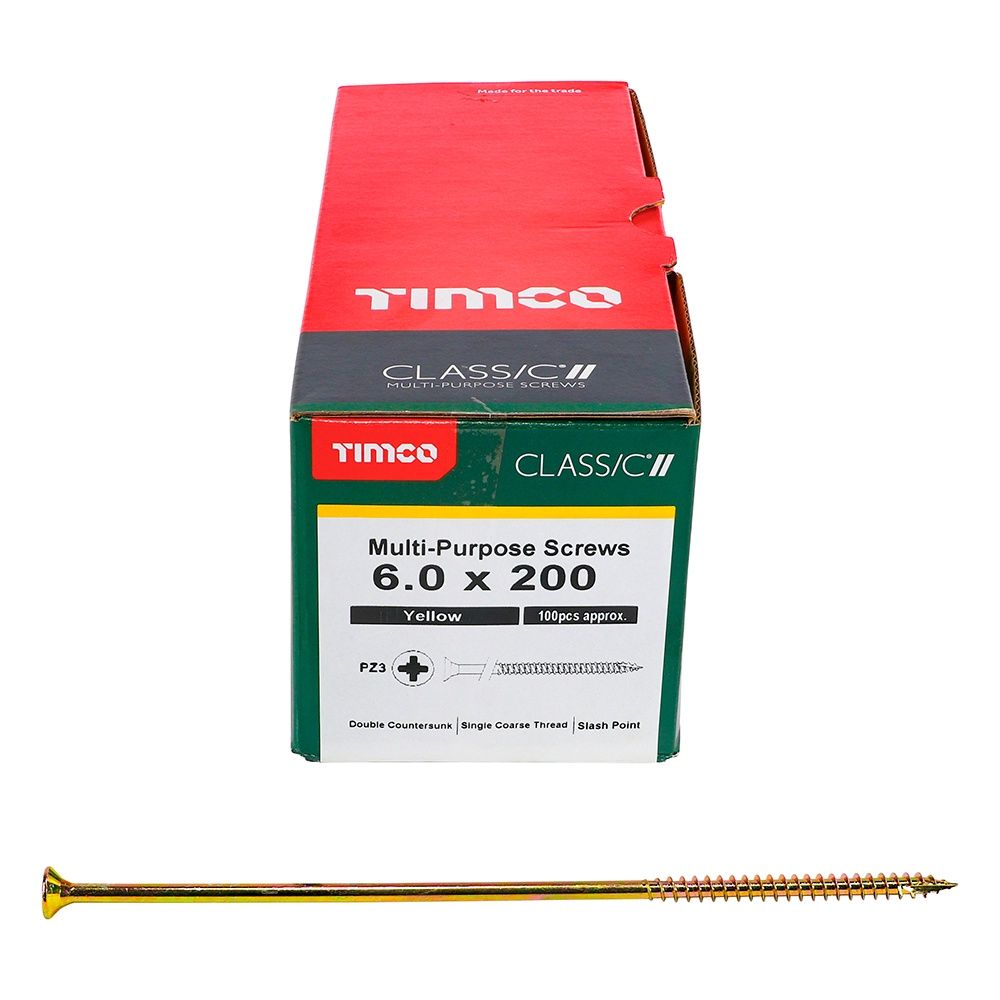 Timco 6.0x200mm Classic Multi Purpose Screws PZ3 Head Yellow 100/Box