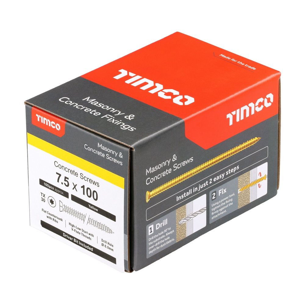 Timco 7.5 x 100mm Multi-Fix Concrete Screw ZYP (100/Box) 00100TCON