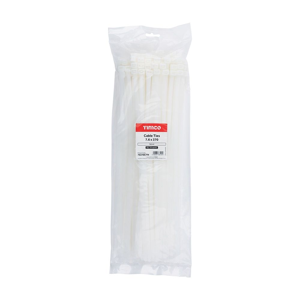 Timco 7.6 x 370mm Natural Coloured Nylon Cable Tie (100/Bag) 76370CTN