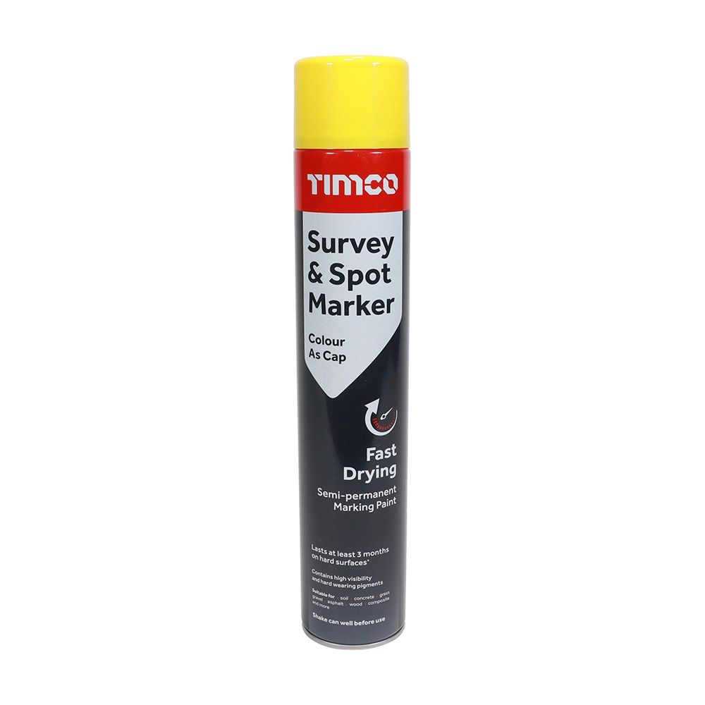 Timco 750ml Semi-Permanent Survey &amp; Line Marker Spray - Yellow