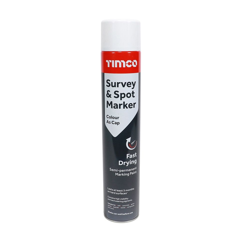 Timco 750ml Semi-Permanent Survey &amp; Line Marker Spray - White