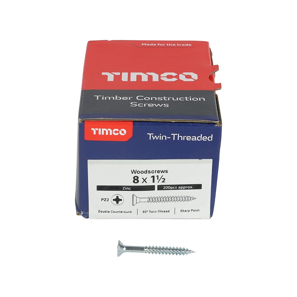 Timco 8 x 1 1/2&quot; Twin Threaded Woodscrews PZ2 Countersunk (200/Box) 08112CWZ