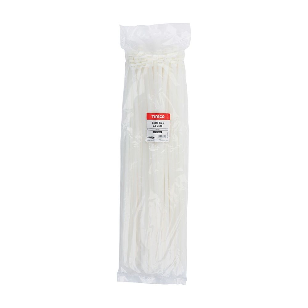 Timco 9.0 x 530mm Natural Coloured Nylon Cable Tie (100/Bag) 90530CTN