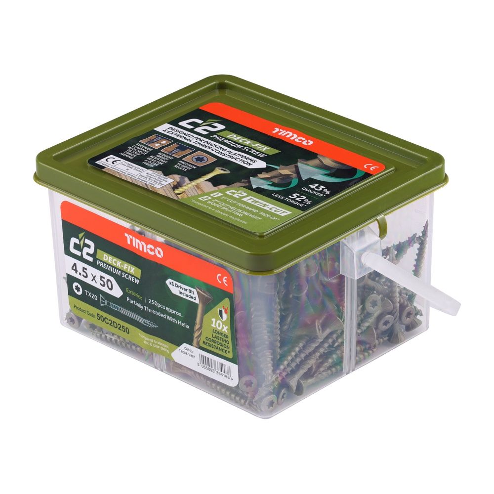 Timco C2 Decking Screw TX20 CSK GRN / 4.5 x 50 / 250 EA 50C2D250
