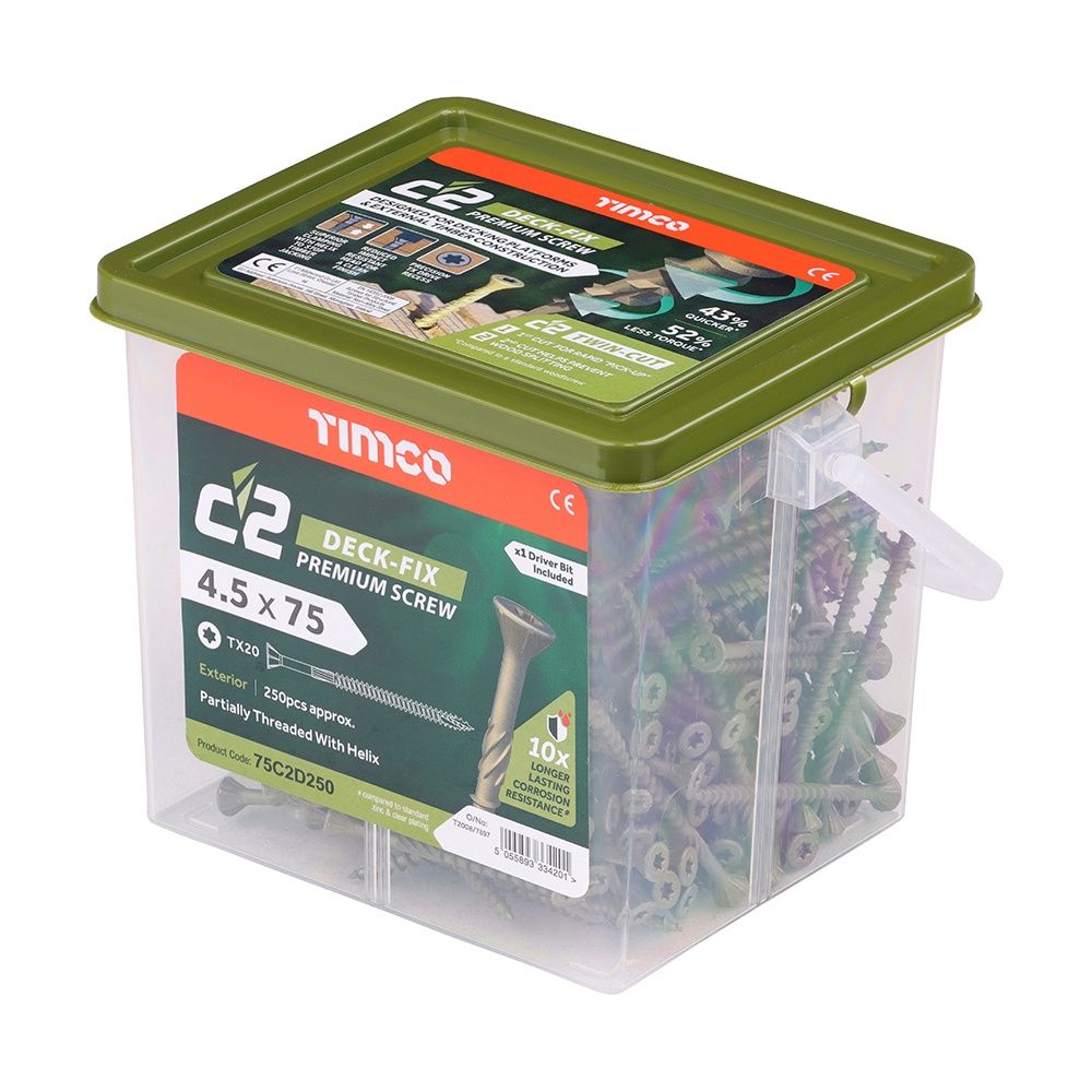 Timco C2 Decking Screw TX20 CSK GRN / 4.5 x 75 / 250 EA 75C2D250